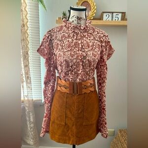 ANTHROPOLOGIE Dolan Coast Sheer Lace Mock-Neck Top Size